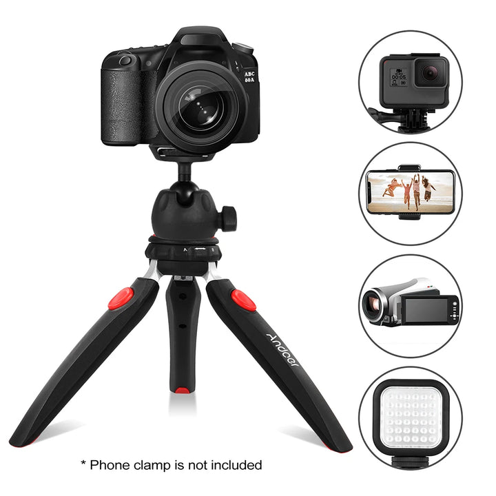 Andoer H20 Mini Tabletop Tripod Portable Foldable Phone Camera Tripod Stand with Removable Ball Head with 1/4 Inch Screw