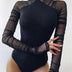 Shestyle Mesh Full Sleeve Mock Neck Body for Women Black Patchwork Stretchy Elegant Romantic Breathable Bodysuits Basic Tops