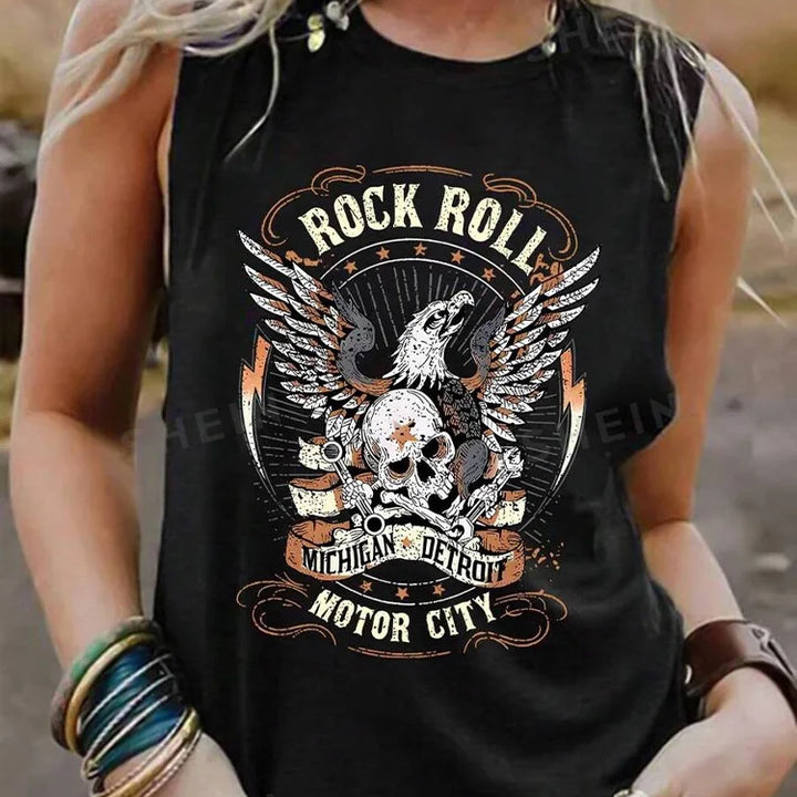 Rock Hip Hop Print Women's Tank Top Summer Street Fashion Women's Crew Neck Tank Top Everyday Casual Women's Sleeveless T-shirt