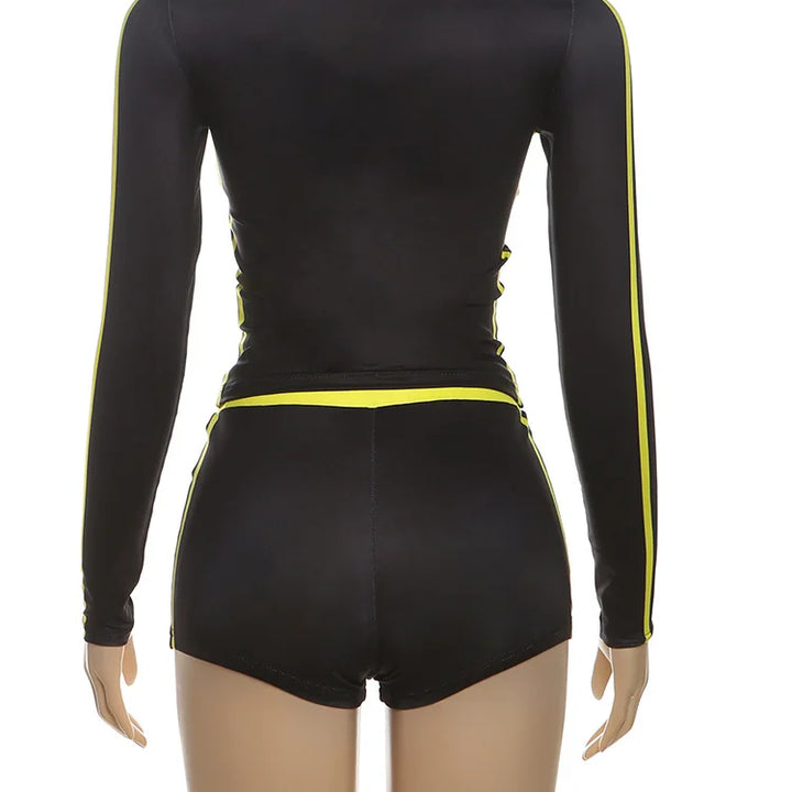 Nibber Women Tracksuit 2 Piece Set Stroke Tight Hipster Letter Print Sporty Casual Crop Tops+Shorts Vitality Matching Outfits