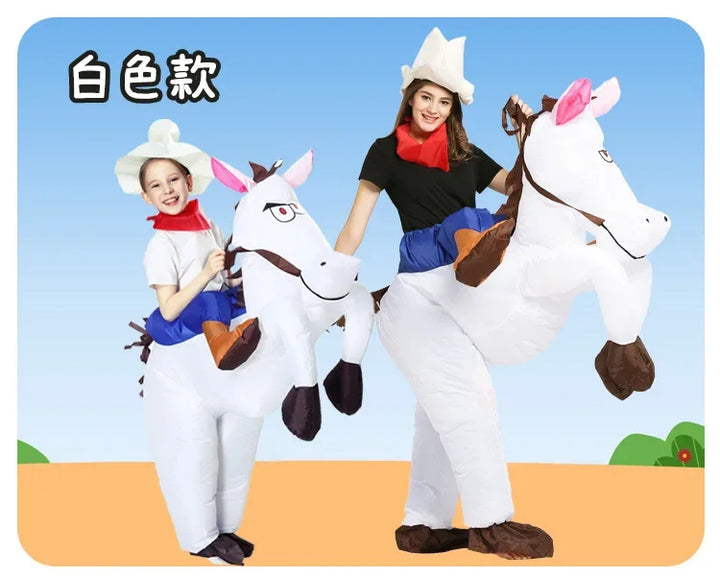 Adult Children Western Cowboy Riding Inflatable Costume Little Grey Horse Bull Riding Bar Halloween Show Out Dress