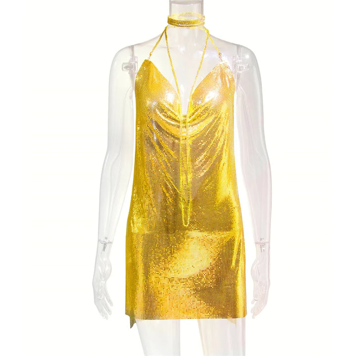 Sexy see through Chain Sequin summer dress women backless mini birthday party dress night club outfits evening dresses vestidos