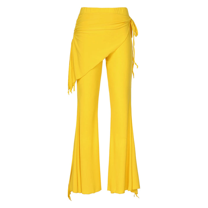 Womens Split Flared Belly Dance Pants Halloween Carnival Costume Solid Color Pants Lace-Up Skirted Pants