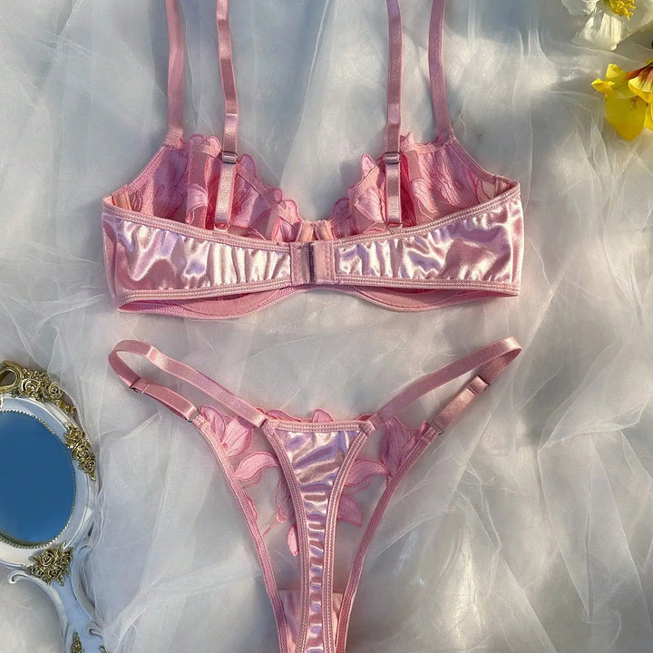 Sexy Lingerie Woman Lace Transparent Underwear Fairy Embroidery Brief Sets Delicate Bra Kit Push Up Breves Sets Thin Erotic Bras