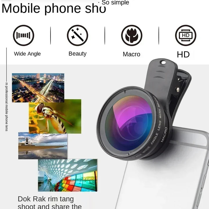 Phone Lens Kit 0.45x Super Wide Angle & 12.5x Super Macro Lens HD Camera Lentes for IPhone 6S 7 Xiaomi All Cellphone 1pcs