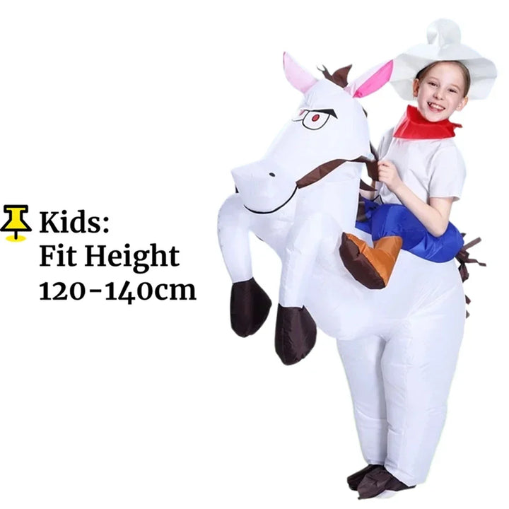 Adult Children Western Cowboy Riding Inflatable Costume Little Grey Horse Bull Riding Bar Halloween Show Out Dress