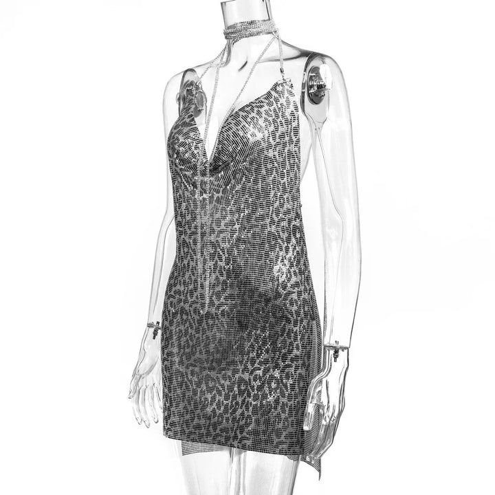 Sexy see through Chain Sequin summer dress women backless mini birthday party dress night club outfits evening dresses vestidos