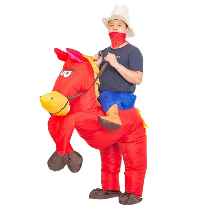 Adult Children Western Cowboy Riding Inflatable Costume Little Grey Horse Bull Riding Bar Halloween Show Out Dress