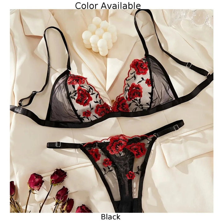 2 Piece Women Sexy Lingerie Set See-Through Bra Floral Embroidery Sheer Underwear Intimates Bra And Panty Transparent Bra