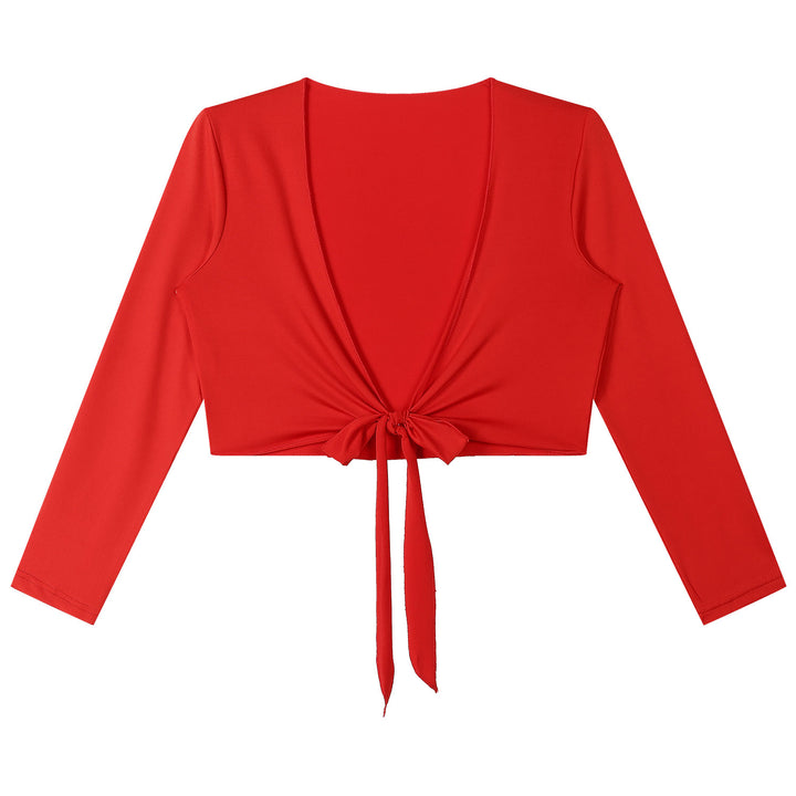 Women Belly Dance Tops Costume Wrap Shawl Wraps Self-Tie Long Sleeve Cropped Tops Solid Color Bolero Tops Long Sleeve Cardigan