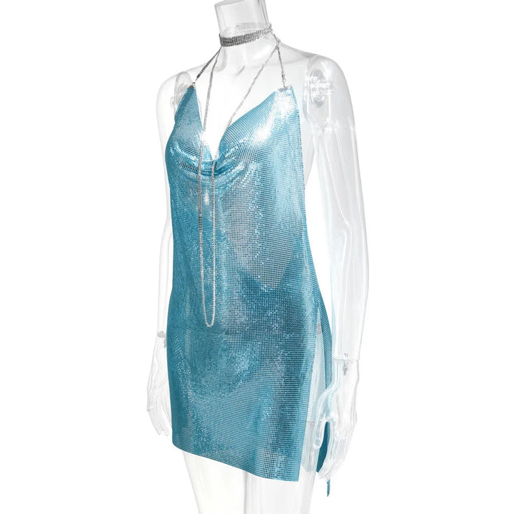 Sexy see through Chain Sequin summer dress women backless mini birthday party dress night club outfits evening dresses vestidos