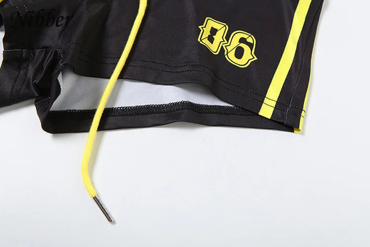 Nibber Women Tracksuit 2 Piece Set Stroke Tight Hipster Letter Print Sporty Casual Crop Tops+Shorts Vitality Matching Outfits