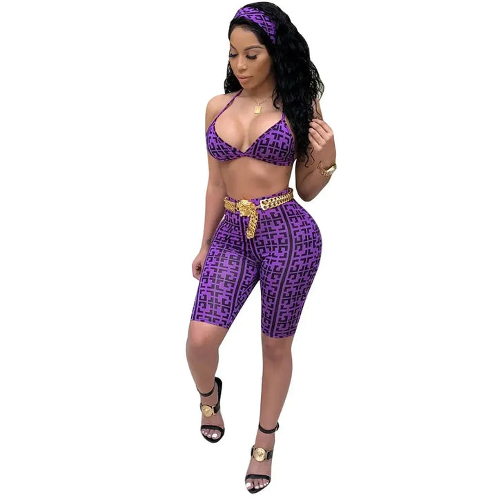 S3330 Sweetpants Three-Piece Set With Headscarf Six Colors Women's Fashion Outfit Short Skirt Set From China Mainland