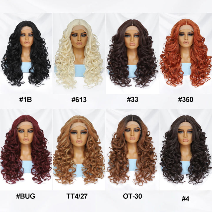 Synthetic Black Brown Curly Wig Lace Front Wigs For Women Blonde Orange Female Lace Wig Daily Use 13X4X1 Cosplay Hair