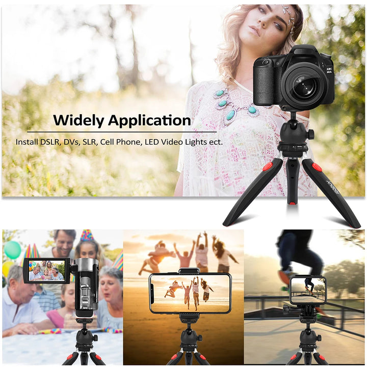 Andoer H20 Mini Tabletop Tripod Portable Foldable Phone Camera Tripod Stand with Removable Ball Head with 1/4 Inch Screw