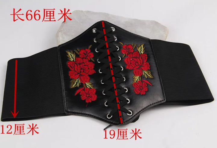 UYEE Punk Bembroidery Pendant Corset For Women Wide Belts Gothic PU Leather Cummerbund y2k Girl Slimming Waistband Female
