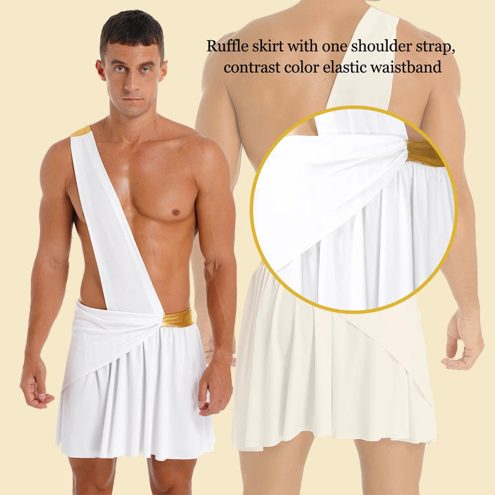 Men's  Ancient Greek God Halloween Party Costume Cosplay One Shoulder Strap Skirts Knight Warrior Theatrical Performance Outfit
