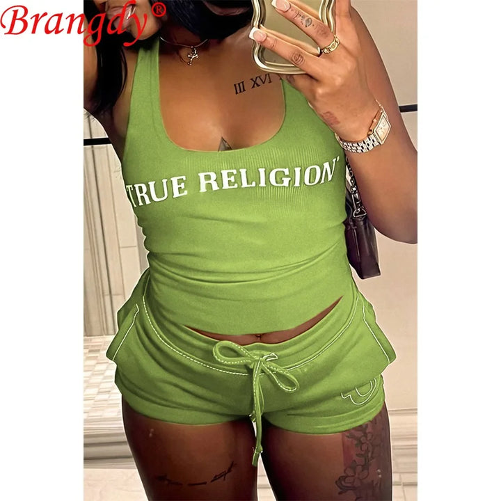 1sets 2 Piece Sets for Women Summer Outfits Printed Bright Thread Vest Shorts Suit Short Sets sexy tracksuits sports suit B13586