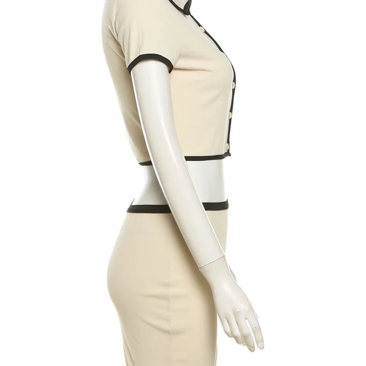 Weird Puss Ribbed Women 2 Piece Set Polo Neck Button Shorts Crop Tops+Mini Skirts Matching Stretch Elegant Streetwear Outfits