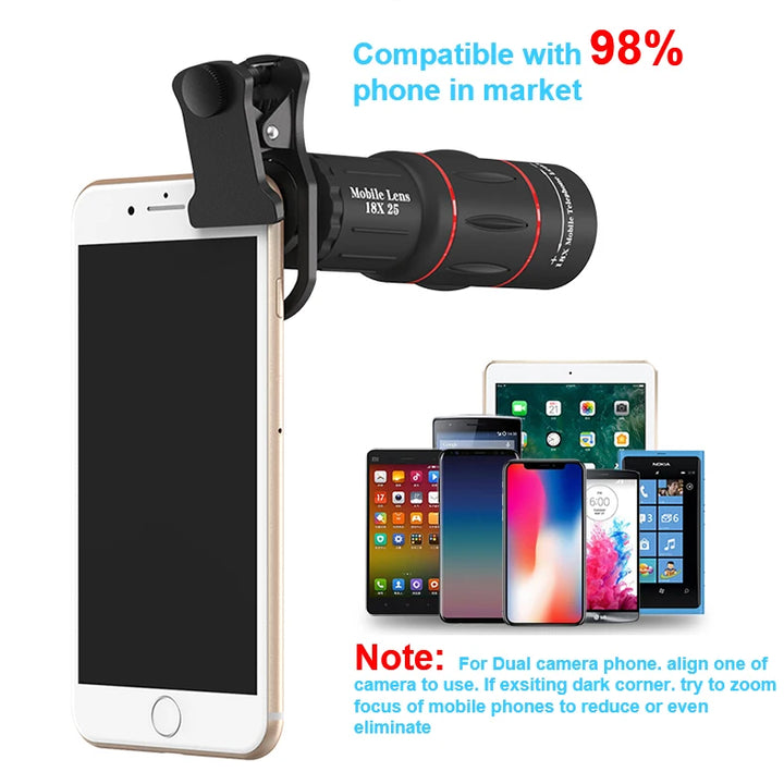 Mobile Phone Lenses 18X Telescope Monocular Zoom Camera Lens for IPhone 7 Samsung S8 with Tripod&Bluetooth Remote Control