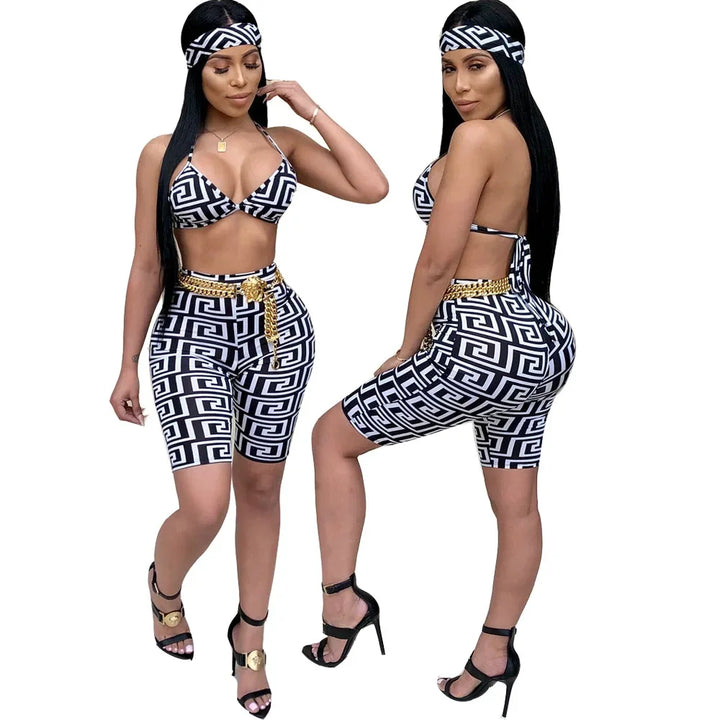 S3330 Sweetpants Three-Piece Set With Headscarf Six Colors Women's Fashion Outfit Short Skirt Set From China Mainland