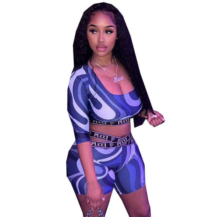 STYLISH LADY Contrast Color Letter Printed 2 Piece Set Women Long Sleeve Crop Top and Shorts Suits 2025 Summer Street Tracksuits