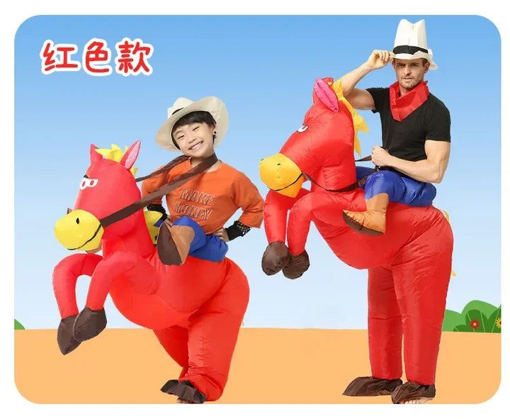 Adult Children Western Cowboy Riding Inflatable Costume Little Grey Horse Bull Riding Bar Halloween Show Out Dress