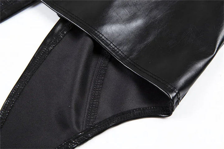 Sexy Crop Top Inside Women Black PU Leather Rope Strap Hollow Out Punk Style Tank Tops Vest Fashion Backless Club Party Wear