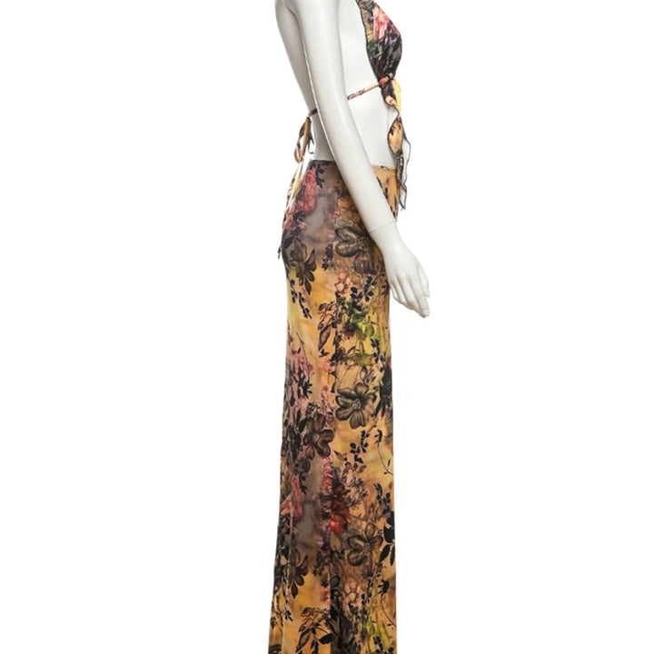 Sisterlinda Y2K Print Sexy 2 Piece Set Trend Coquette High Street Halter Crop Tanks+Matchig Skirts Mujer Attractive Party Suits