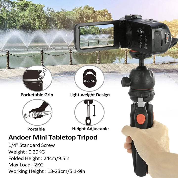 Andoer H20 Mini Tabletop Tripod Portable Foldable Phone Camera Tripod Stand with Removable Ball Head with 1/4 Inch Screw