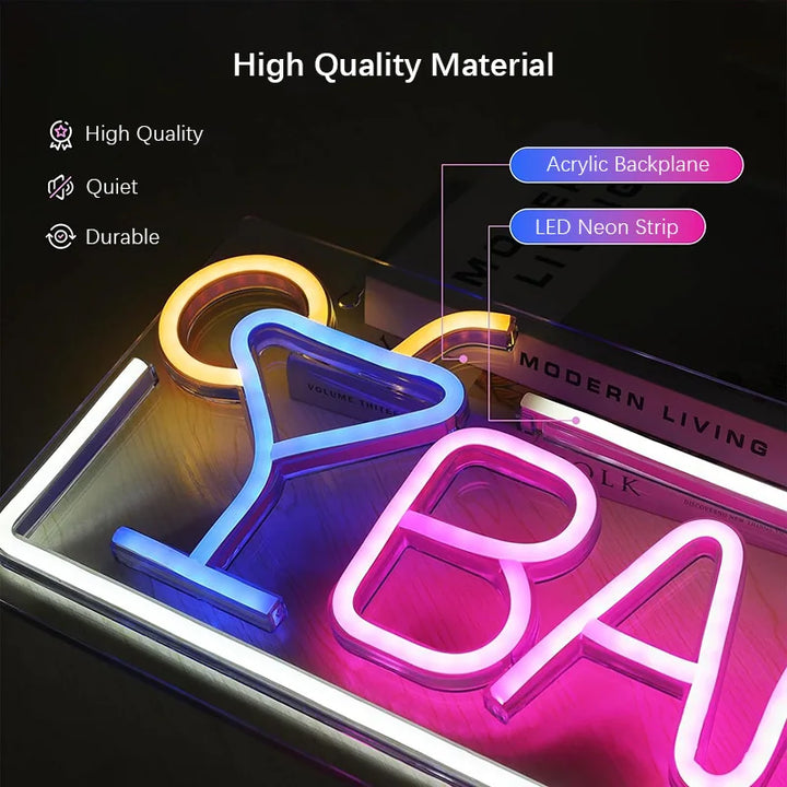 Bar Letter Neon Sign LED Light, Wall Lamp for Bar Party Night Club Man Cave Restaurant Festival Celebration Decoration Party