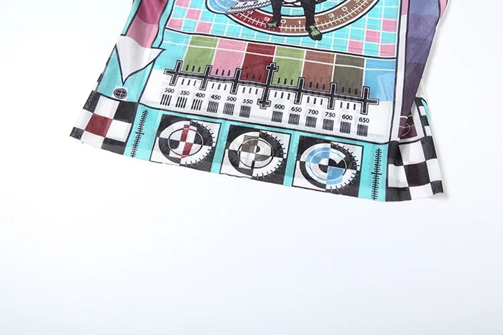 Weird Puss Aesthetic Print 2 Piece Set Women Sexy See Through Colorful Coquette Tank Tops+Pants Hipster Matching Clubwear Outfit