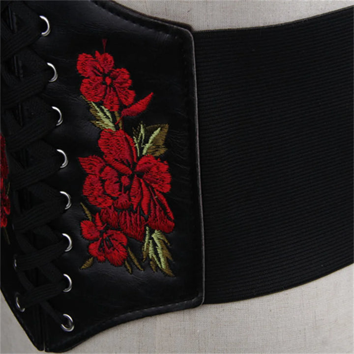 UYEE Punk Bembroidery Pendant Corset For Women Wide Belts Gothic PU Leather Cummerbund y2k Girl Slimming Waistband Female