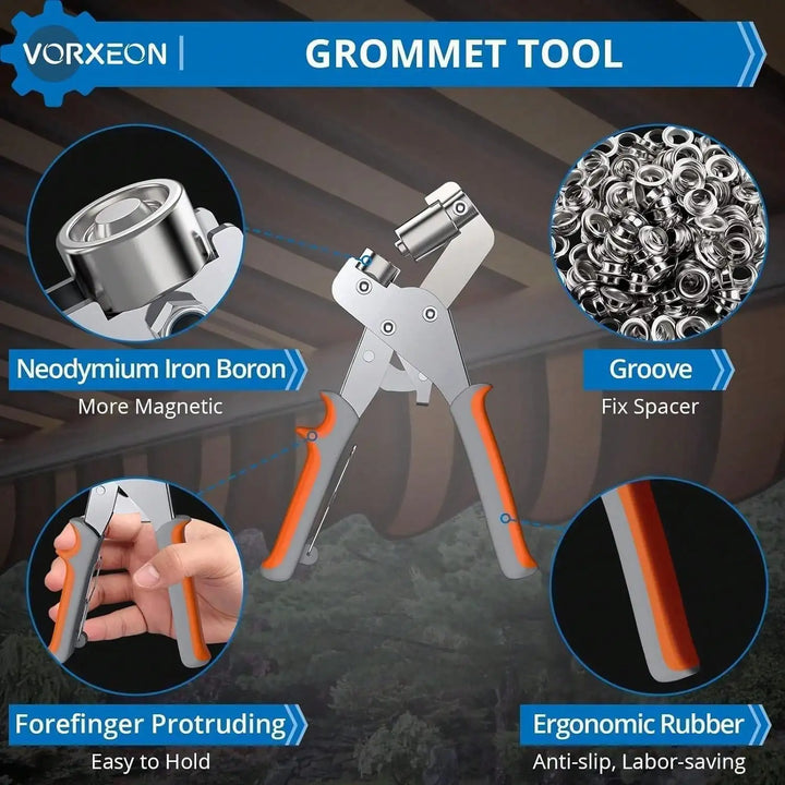Grommet Tool Kit, 3/8 Inch(10mm) Metal Eyelet Pliers Hole Punch Tool For Leather Tarpaulins  PVC With 300Pcs Aluminum Eyelets
