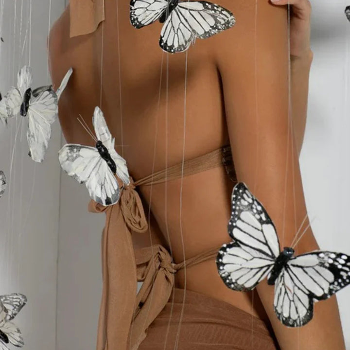 Butterfly Halter Tops Women Summer Outfits Backless Neck Mounted Golden Y2k Clothes Slim Sleeveless Ropa De Mujer