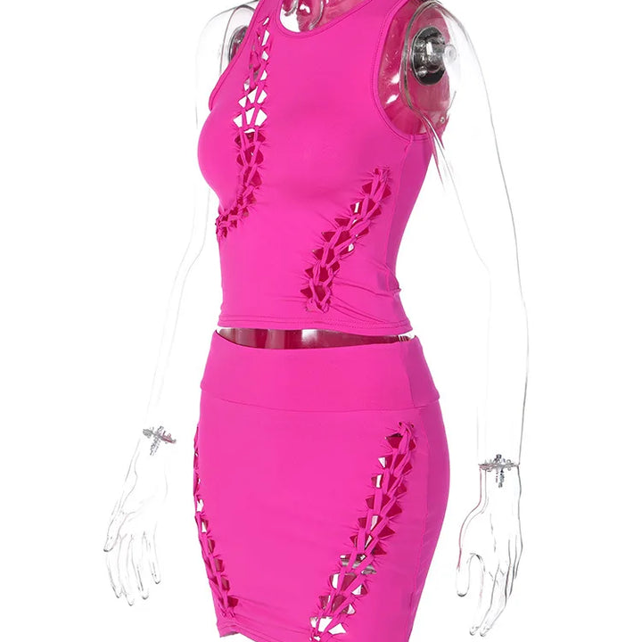 Dulzura Women 2024 Autumn Tank Tops Mini Skirts Party Club Streetwear Two Piece Matching Sets Wholesale Items For Business S3211