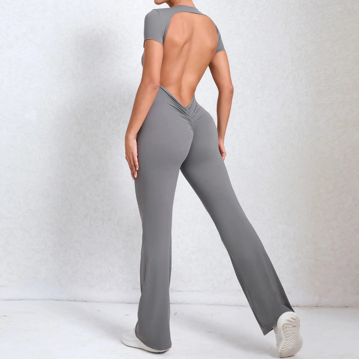 Women Sports Flared Pants Fitness Rompers Stretch Workout Bodysuits Jumpsuit Long Sleeves Gym Set Women's Yoga Suit Sportswear