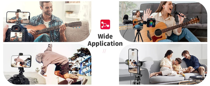 Camera Hot Shoe Phone Holder Mount Clamp Clip w 2 Cold Shoe 1/4'' Tripod Adapter Stand Mic Fill Light for Smartphone TikTok Vlog