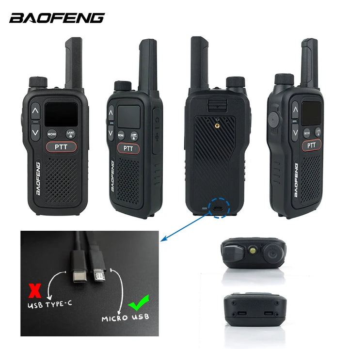 BF-T18 Baofeng Mini Walkie Talkie UHF 400-470MHz USB Charge Portable Two Way Radio 2 PTT Button 16 Channels Long Range Ham Radio