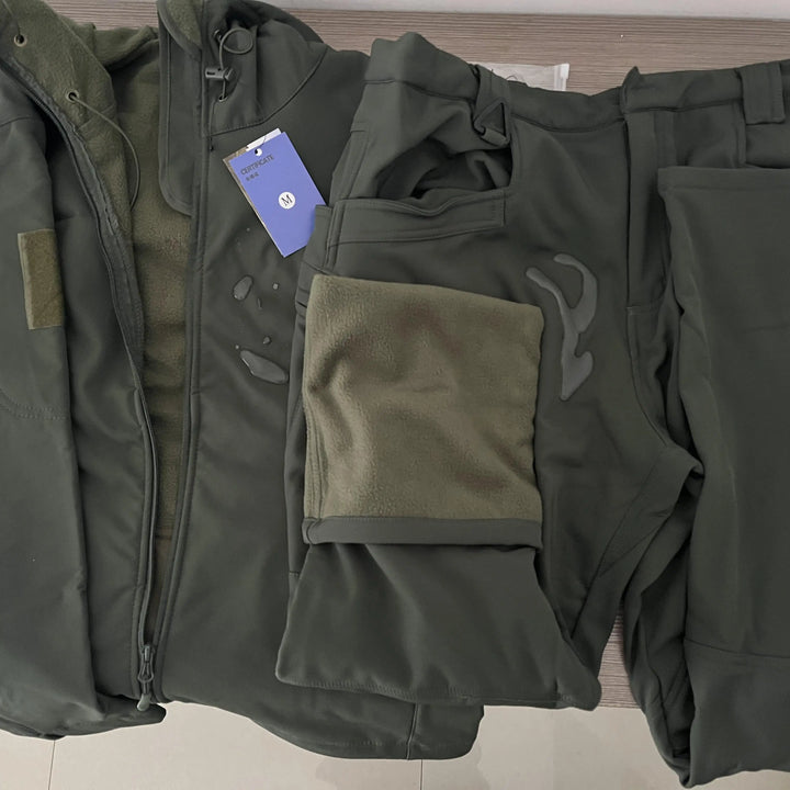 Men's Winter SoftShell Tactical Waterproof Jackets Male Hood Coat Combat Fishing Hiking Camping Climbing Skiing Pants Trousers