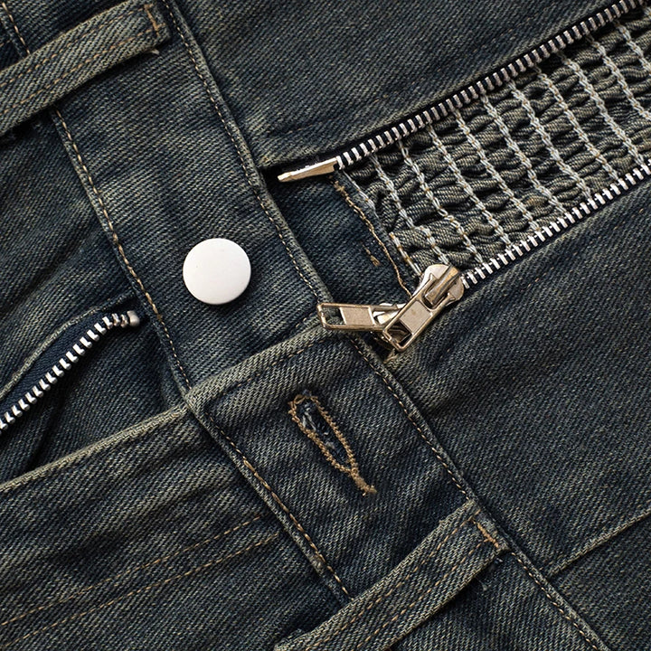 Sexy Blue Lapel Deep V Zipper Jumpsuit For Women Sleeveless Backless High Waist Hemmed Shorts Leisure Party Club Denim Jumpsuit