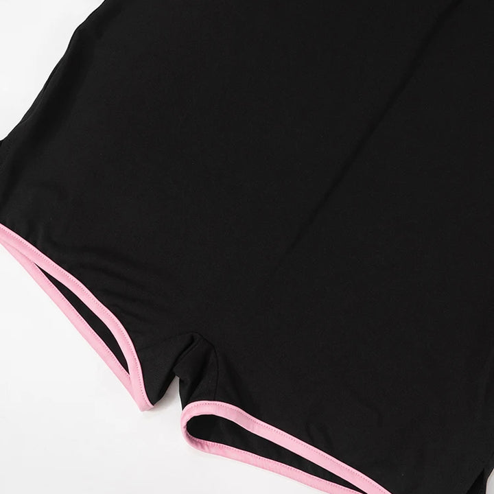 kliou Classic Patchwork Women Playsuits Casual Fashion Lace Trim Square Neck Short Sleeve Stretch Rompers Girls Daily Streetwear