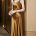 #4938 Sleeveless Spaghetti Straps Midi Satin Dress Women Solid Color V-neck Sexy A-line Party Dresses Women Evening Summer 2024