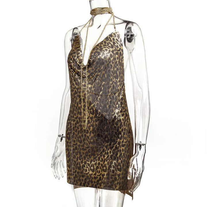 Sexy see through Chain Sequin summer dress women backless mini birthday party dress night club outfits evening dresses vestidos