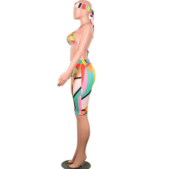 S3330 Sweetpants Three-Piece Set With Headscarf Six Colors Women's Fashion Outfit Short Skirt Set From China Mainland