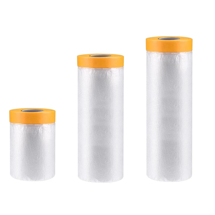 3 Sizes Pre-Taped Masking Film for Auto Painting Covering Tape and Drape Cloth PE Pre-Adhesived Dust Paint Protective Drop Film