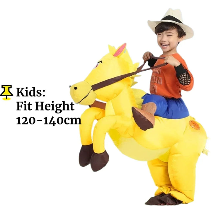 Adult Children Western Cowboy Riding Inflatable Costume Little Grey Horse Bull Riding Bar Halloween Show Out Dress