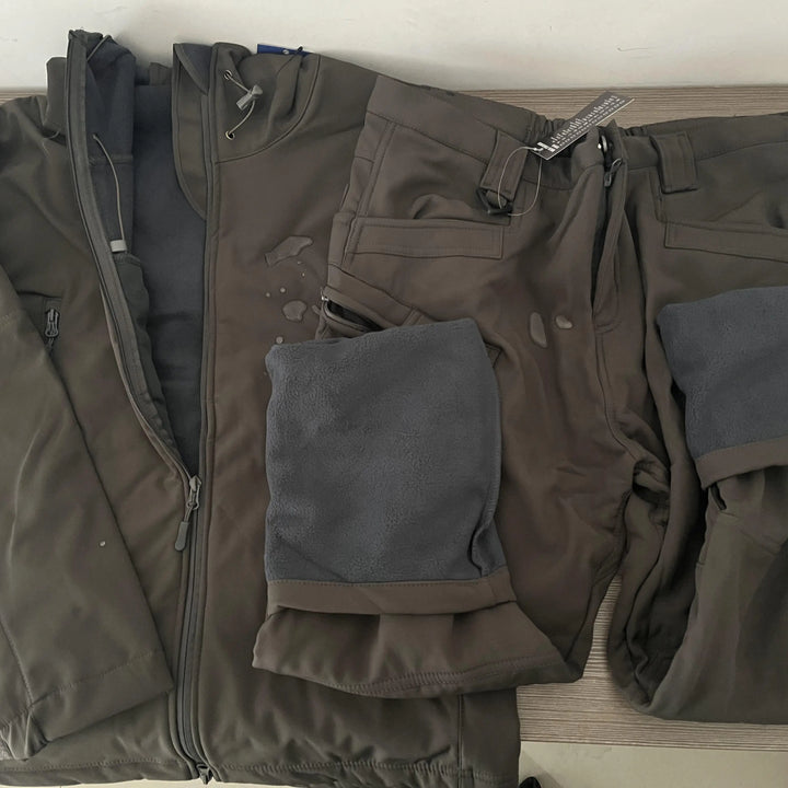 Men's Winter SoftShell Tactical Waterproof Jackets Male Hood Coat Combat Fishing Hiking Camping Climbing Skiing Pants Trousers