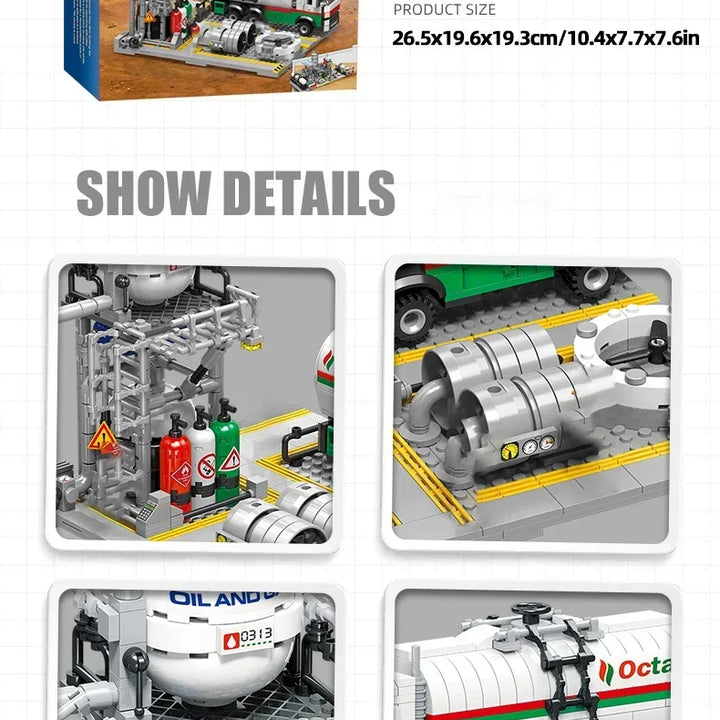 City Street View Building Blocks Natural Gas Storage Center Laboratory Transport Station 3 In 1 Assembly Model Bricks Kids Toys