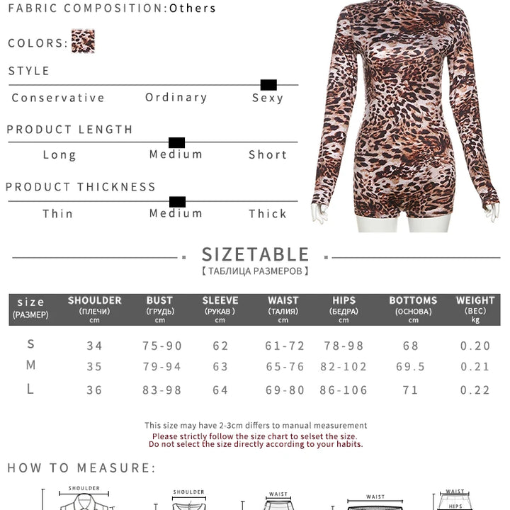 Weird Puss Leopard Print Romper Women 2024 Autumn Trend Hipster Long Sleeve O-Neck Skinny Stretch Streetwear Sexy Playsuits